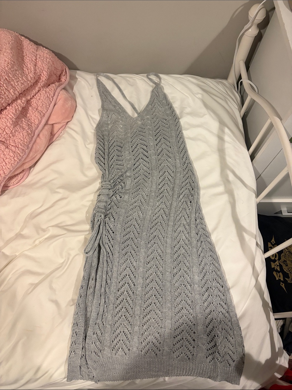 SHEIN Light Gray Knit Midi Dress with Side Tie